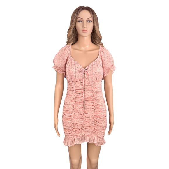 NWT IRIS Mini Dress babydoll Milkmaid coquette Smocked Pink floral y2k Large - Picture 4 of 12
